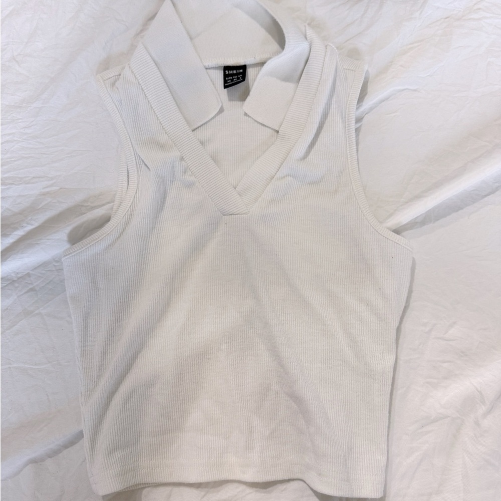 SHEIN Cream Sleeveless Polo Tank Top
